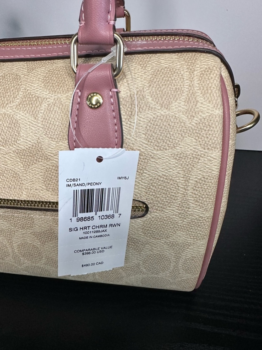Coach Signature Sand and Peony Heart Charm Medium Rowan NWT CDB21 - Picture 9 of 12